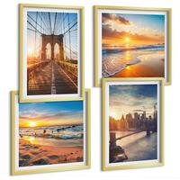 BILDER SET 4er Set - 50x50 cm & 40x60 cm Goldrahmen - Brücken, Sonnenuntergänge, Stadt - Goldfarben, Kunststoff (50/50cm) - TULUP