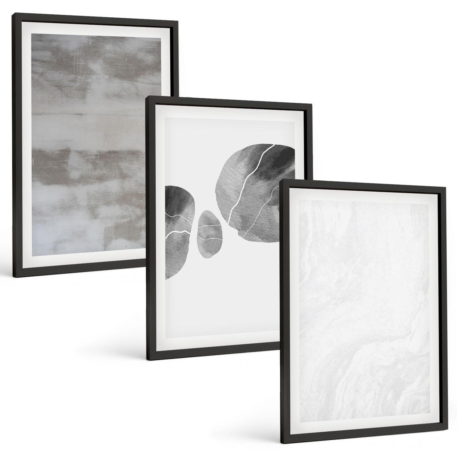BILDER SET 3er Set - 40x60 cm Schwarzer Rahmen - Abstrakte moderne Strukturen - Schwarz, Kunststoff (40/60cm) - TULUP
