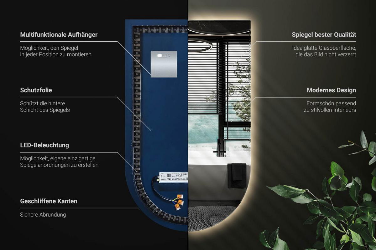 LED SPIEGEL 60x100 cm Warmweiß 3000K - Transparent, Glas (60/100/0.4cm) - Wallfluent