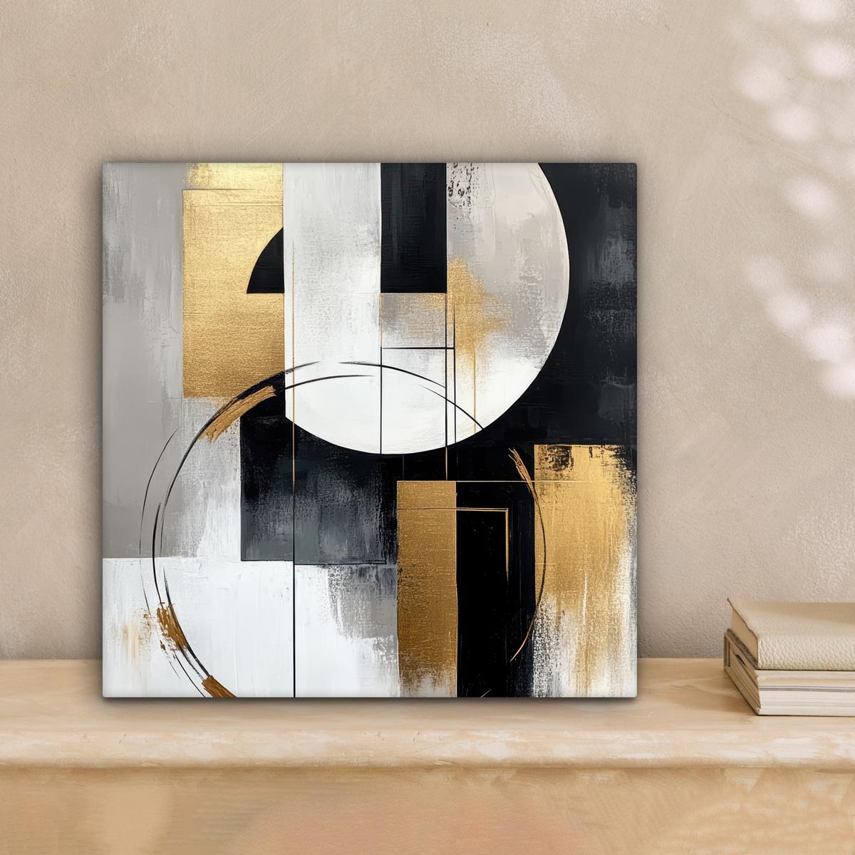 LEINWANDBILD Abstrakt - Gold - Silber - Formen - Ästhetik Deko Wohnzimmer 20x20 cm - Multicolor, Textil (20/20cm) - MuchoWow