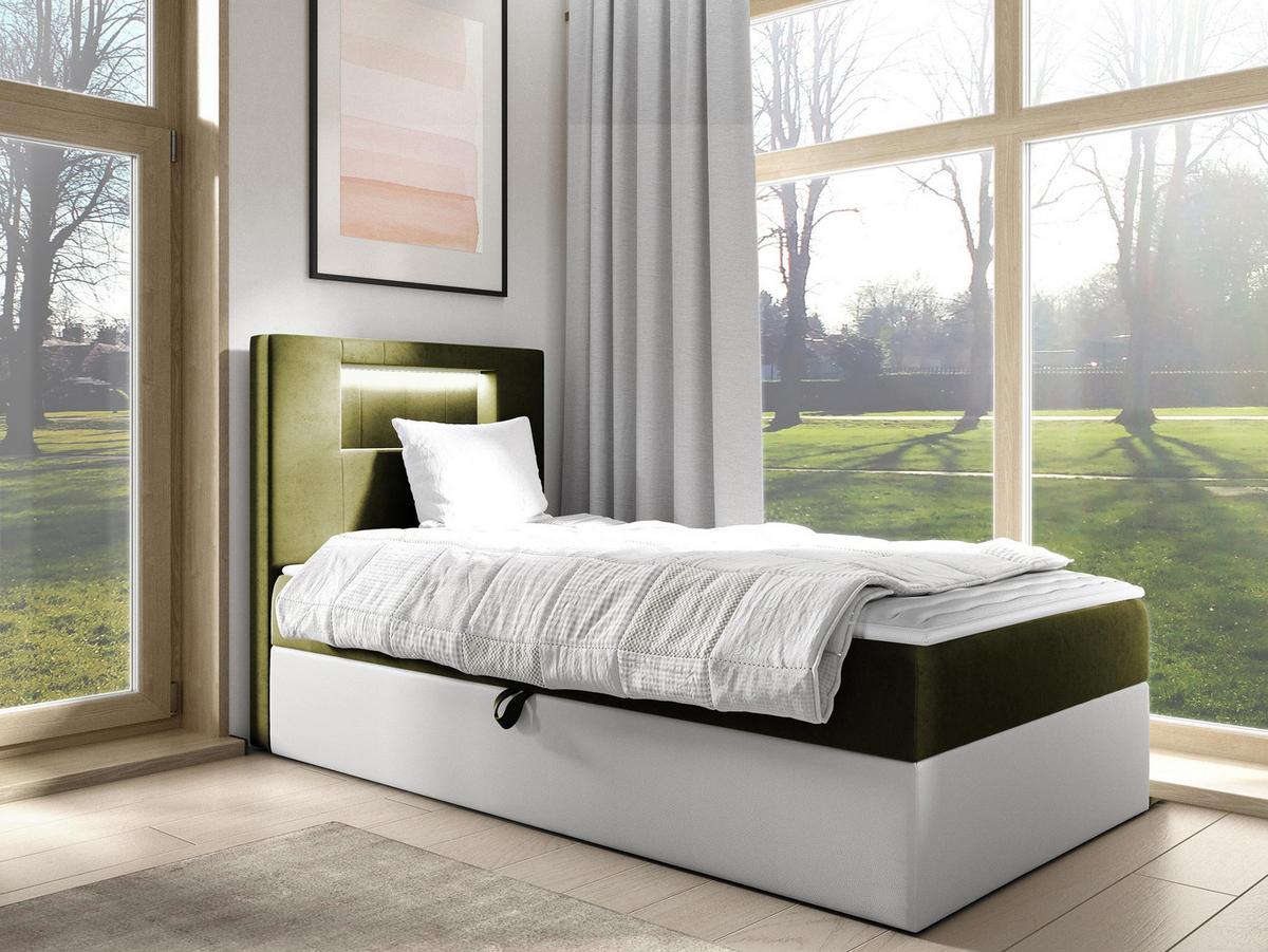 BOXBETT Gold Junior 1, Seite zum Öffnen des Bettkastens: Links - H3 - Weiß/Grün, Holz (100/200cm) - MIRJAN24