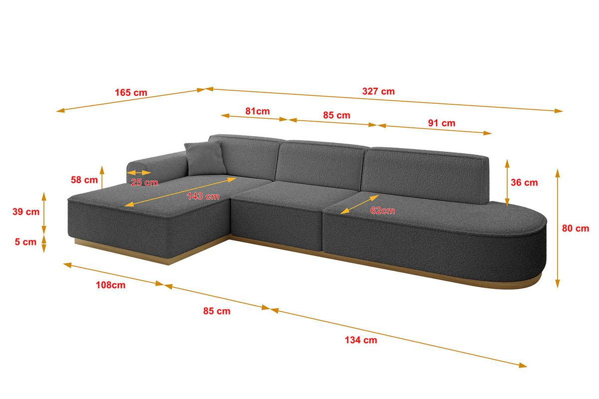 ECKSOFA Ottomane Links IREA-L2-v2 - 327x165x80 cm Grau - Olivgrün, Holzwerkstoff/Textil (327/165cm) - ALTDECOR