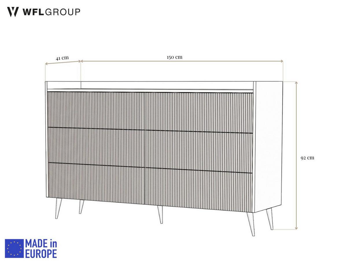 KOMMODE Arysa in Braun Walnuss Holzoptik 92/150/41 cm - Walnussfarben, Holzwerkstoff/Metall (150/92/41cm) - WFL GROUP