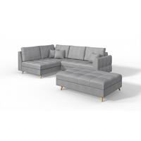 ECKSOFA MIT HOCKER Lorine Mikrofaser Grau - Hellbraun/Grau, Buchenholz/Textil (231/161cm) - S-Style Möbel