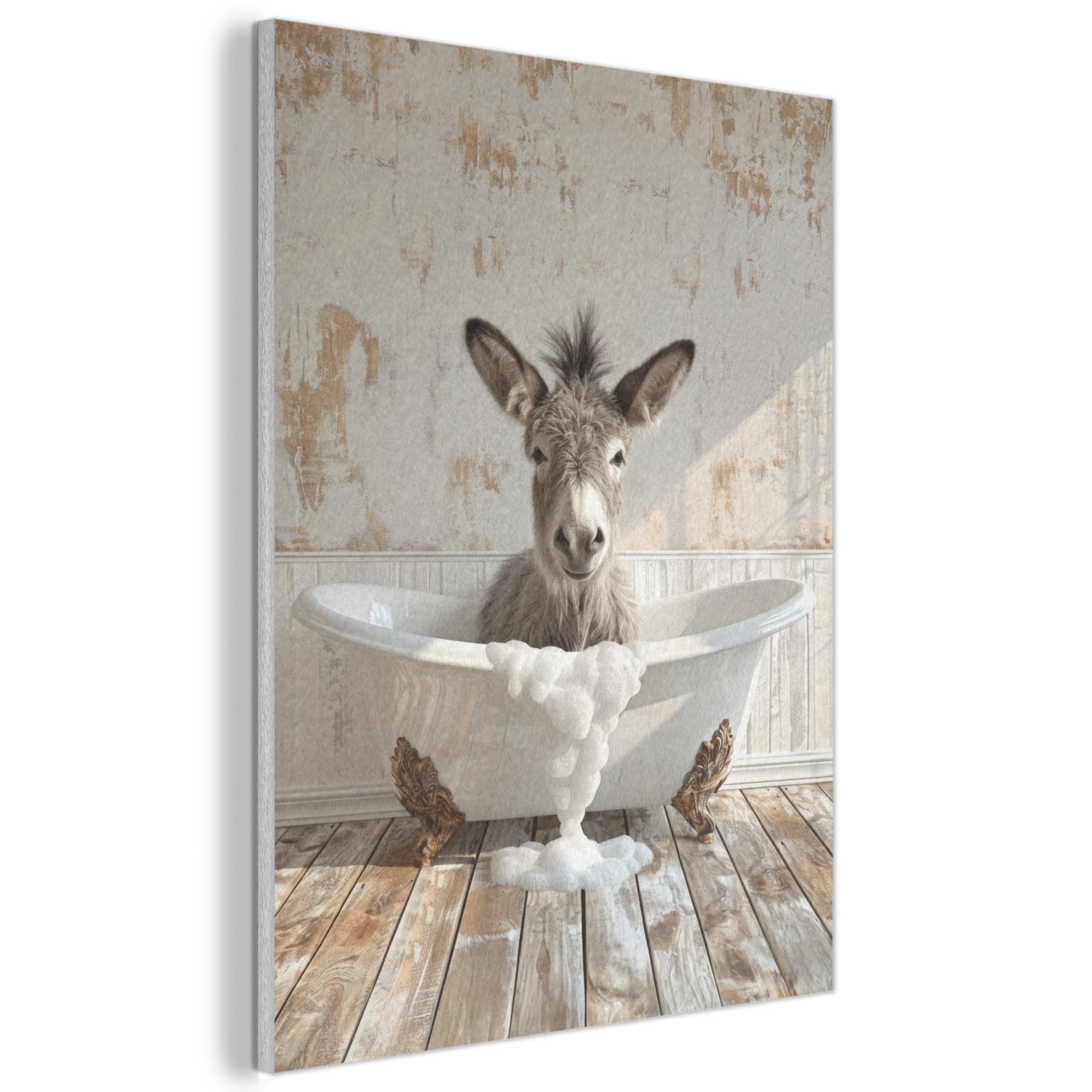 AKUSTIKBILD Esel - Tiere - Badewanne - Schaumstoff Wanddeko 70x100 cm - Weiß, Kunststoff (70/100/0.9cm) - MuchoWow