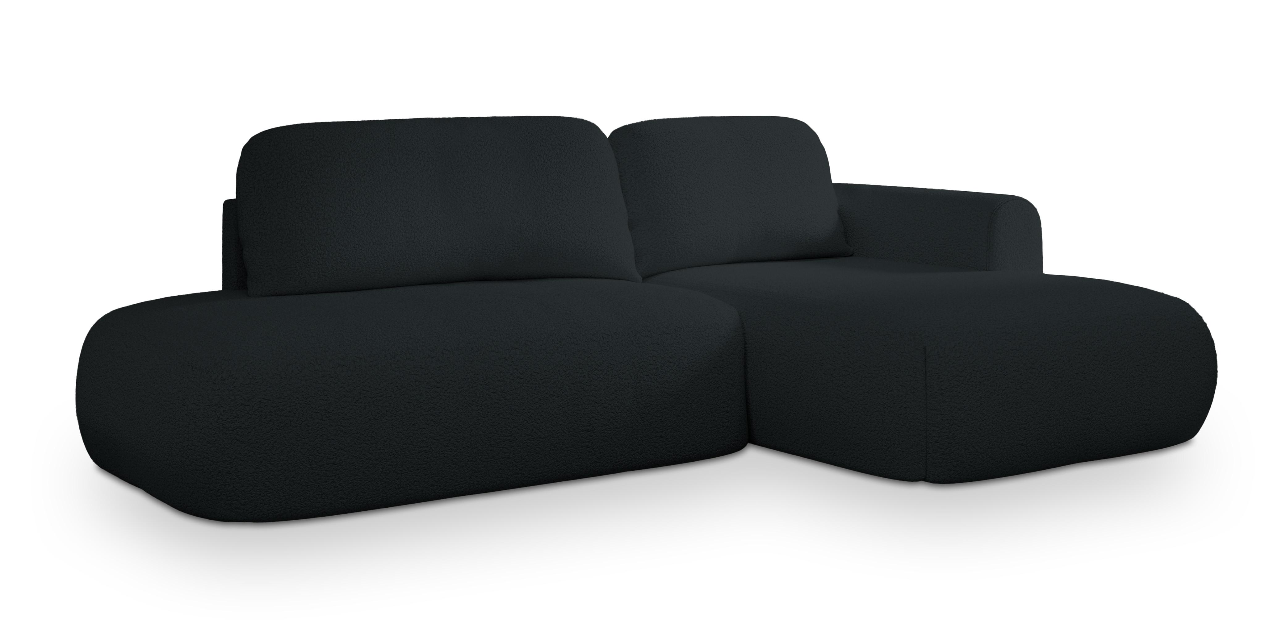 ECKSOFA NUVIRA R-S Schwarz Boucle-Stoff mit Schlaffunktion - Schwarz, Holz (279/158cm) - MASSENO