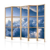 PARAVENT Japanischer 5-tlg 225x172 cm Wolken 3D - Blau, Holz/Textil (225/172/3cm) - Muralo