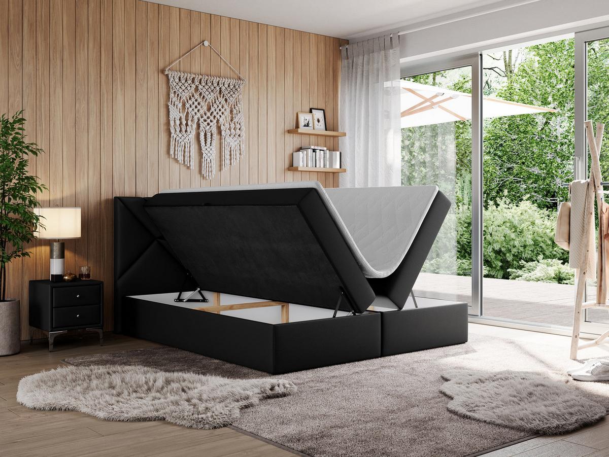 BOXBETT NEOMI 200/200 - Schwarz Kunstleder - H3 - Visco - Schwarz, Holz/Textil (200/200cm)