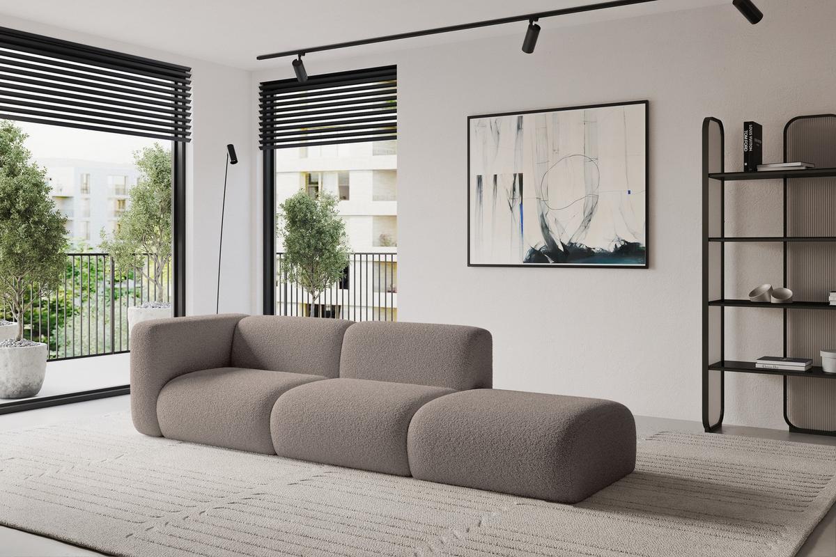SOFA Ottomane Links MIRA-S3 296x89x70 Braun Bouclé - Dunkelbraun/Schwarz, Holzwerkstoff/Kunststoff (296/70/89cm) - ALTDECOR