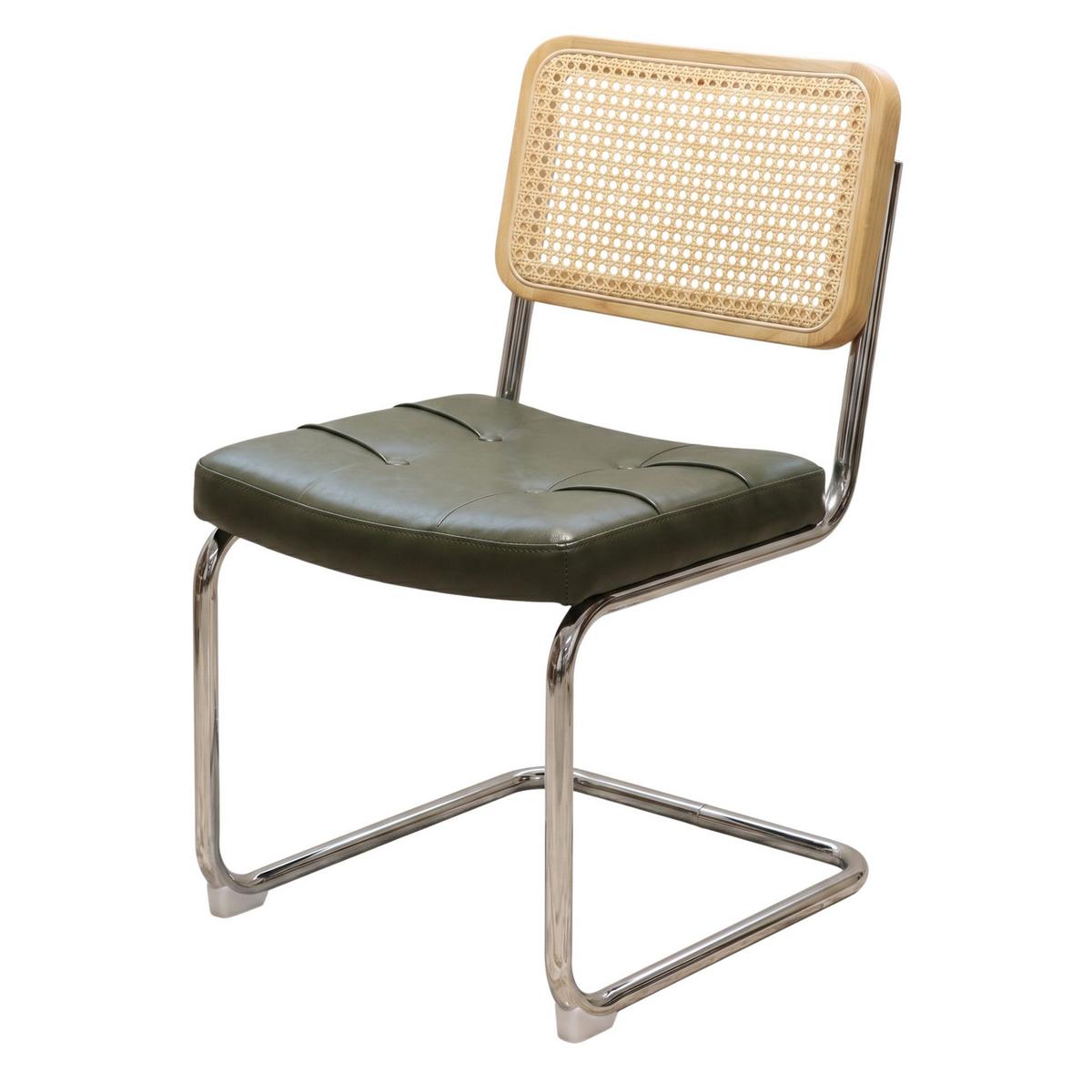 ESSZIMMERSTÜHLE 2er Set Freischwinger Rattan & Kunstleder - Grün, Leder (53/84.6/46.4cm) - Urban Meuble