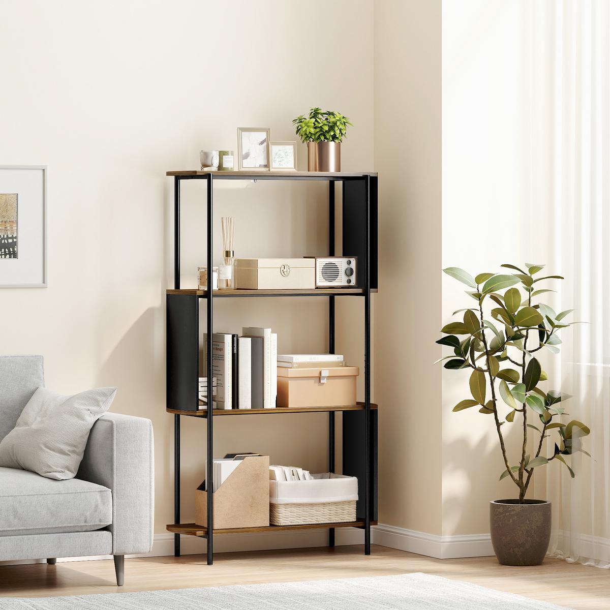 STANDREGAL MDF Stahl Braun - Schwarz/Braun, Holzwerkstoff/Metall (30/141/80cm) - HOMCOM