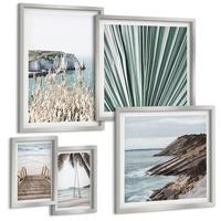 BILDER SET 5er Set - 50x50 cm & 20x30 cm & 40x60 cm Silberner Rahmen - Strandtreppe Schaukel Meer - Silberfarben, Kunststoff (40/60cm) - TULUP