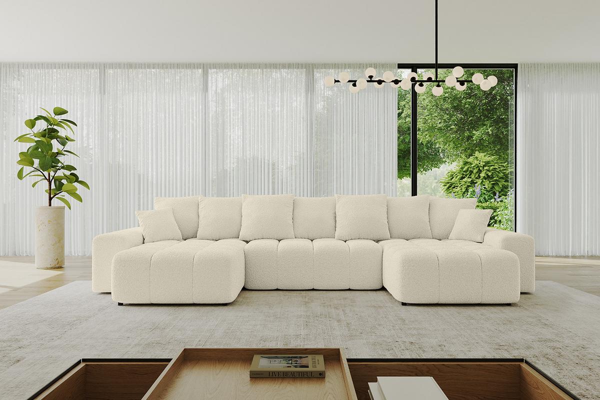 WOHNLANDSCHAFT ENIL-U 401x189x68 Beige Bouclé - Beige, Holzwerkstoff/Kunststoff (401/68/189cm) - ALTDECOR