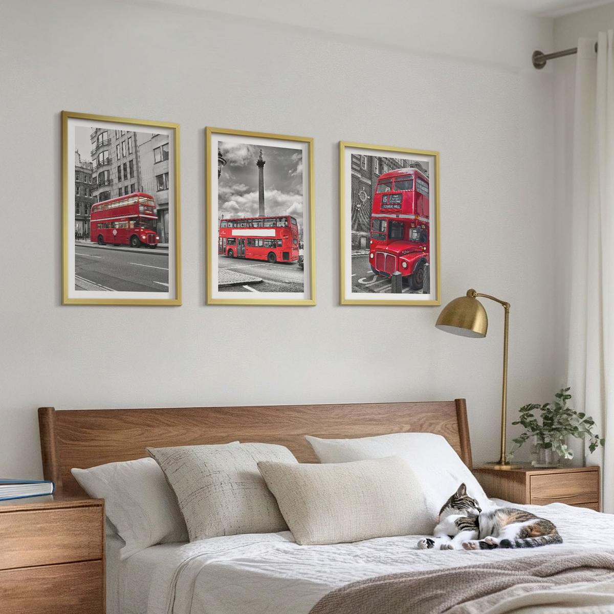 BILDER SET 3er Set - 40x60 cm Goldrahmen - Rote Busse in London - Goldfarben, Kunststoff (40/60cm) - TULUP