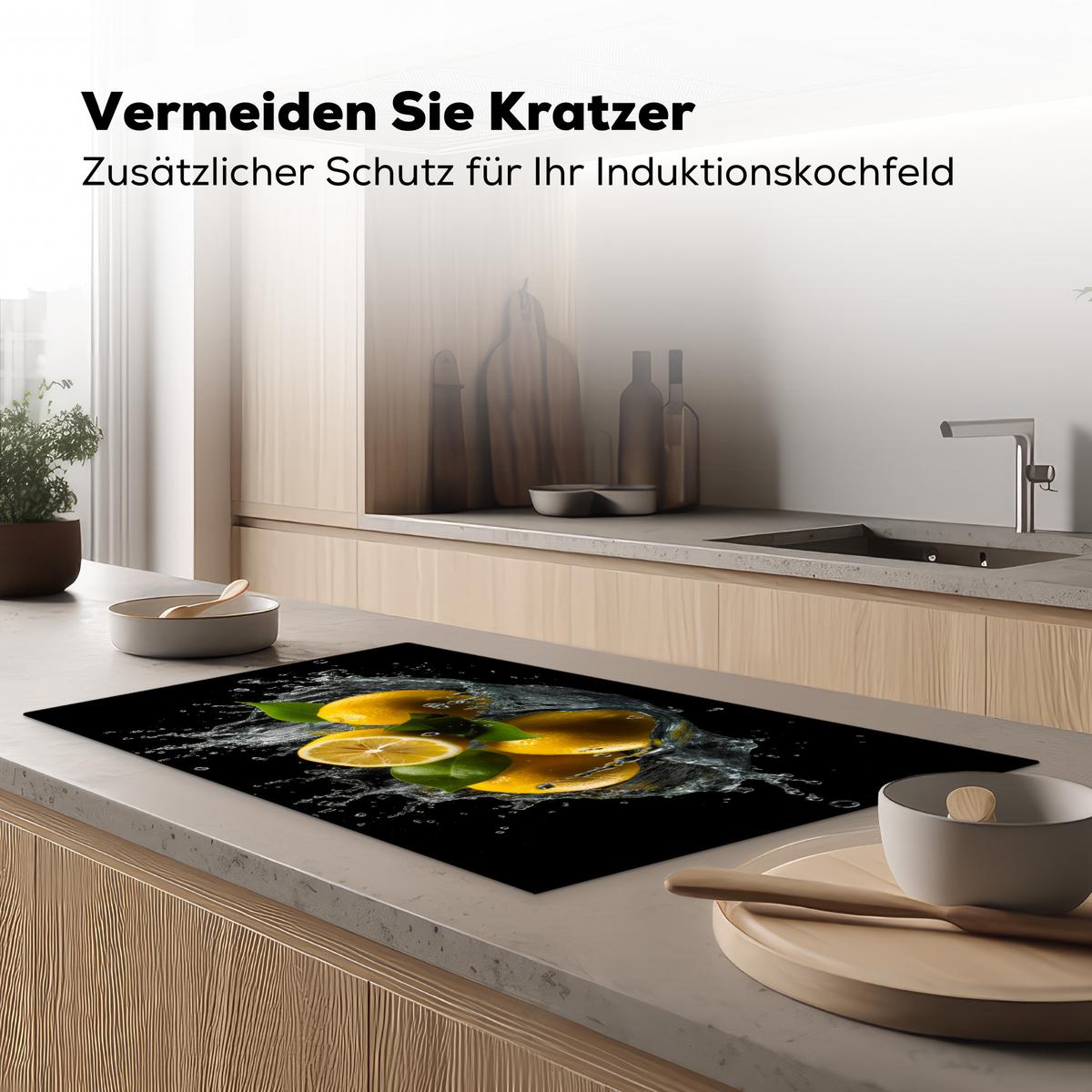 HERDABDECKPLATTE Zitrone - Obst - Gelb - Schwarz Ceranfeldabdeckung 90x52 cm - Gelb, Kunststoff (90/52/0.2cm) - MuchoWow