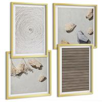 BILDER SET 4er Set - 50x50 cm & 40x60 cm Goldrahmen - Natürliche Texturen Holz Steine - Goldfarben, Kunststoff (50/50cm) - TULUP