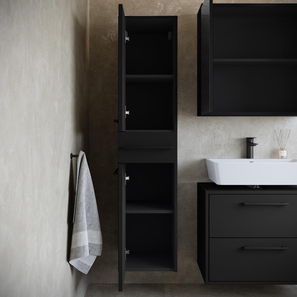 BADMÖBEL-SET Florence 3 Teile Weiß Hochglanz - 60 x 35 x 51 cm - Schwarz, Holz (60/51/35cm) - Badplaats