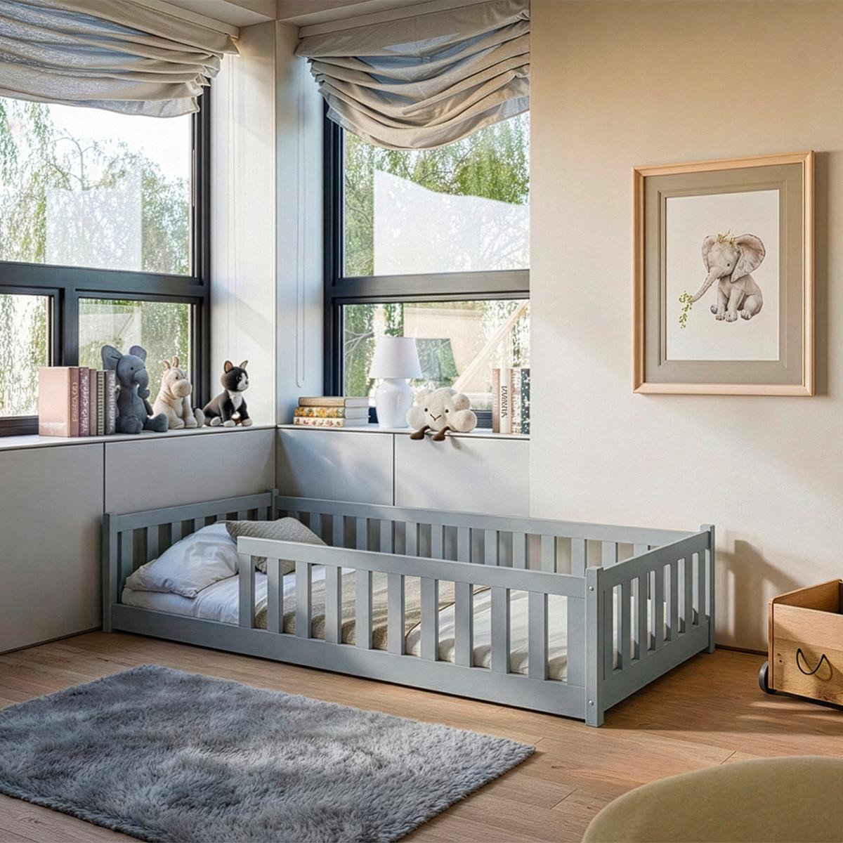 BETT Maya Grau - Grau, Holz - Petits-meubles