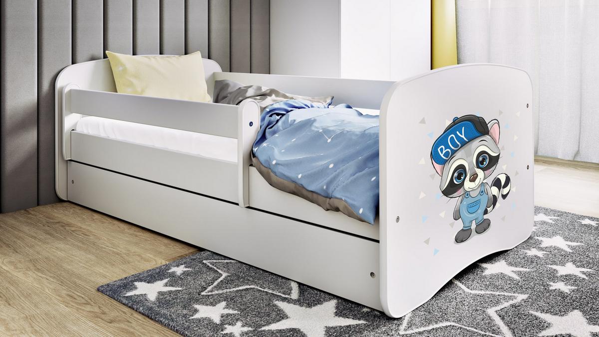 KINDERBETT Emily mit Schublade und Matratze, Weiß 70x140cm - Blaugrau, Holzwerkstoff (140/70cm) - WFL GROUP