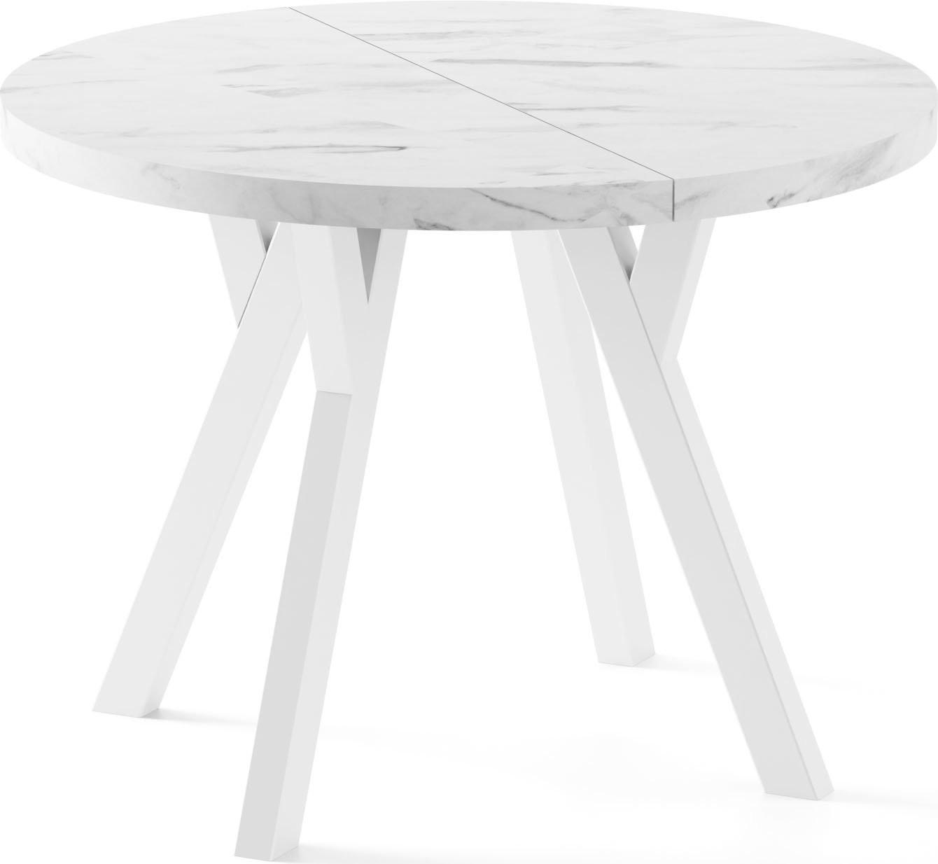 ESSTISCH Twixy XXL groß rund oval ausziehbar, Marmor Weiß 100-300/100/76 cm - Ecru/Weiß, Holz/Holzwerkstoff (100/300/76cm) - WFL GROUP
