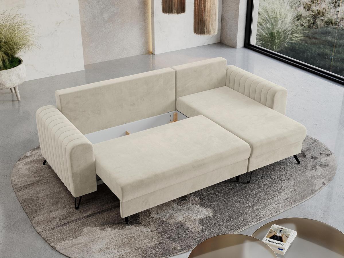 ECKSOFA Axel Velvet Beige - Beige/Schwarz, Textil/Metall (242/140cm) - MKS