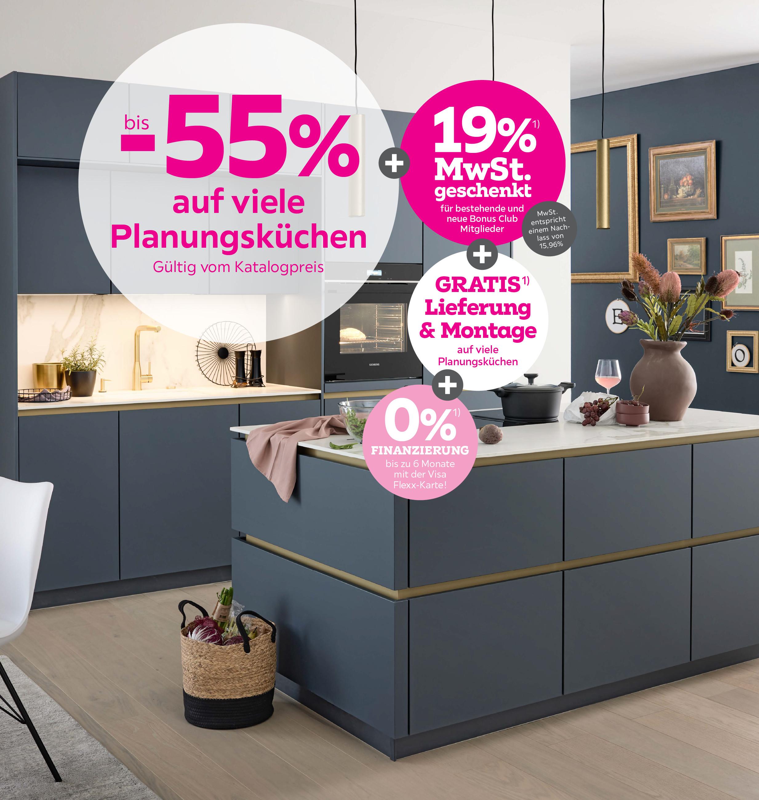 bis -55% auf viele Planungsküchen + 19% MwSt. geschenkt