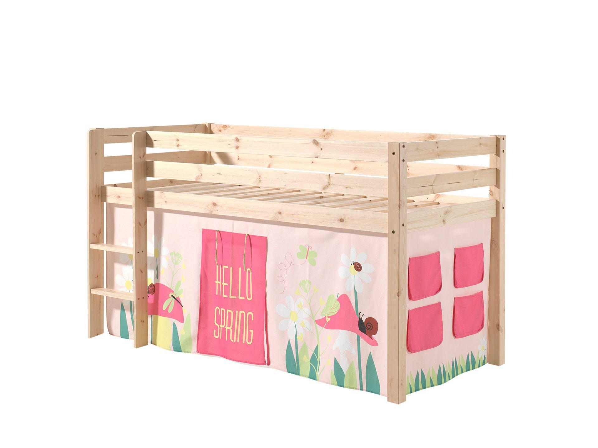 KINDERBETT Karolina 210x114x106 Massivholz Natur Textilset Spring 1 - Hellrosa/Kieferfarben, Holz (90/200cm) - 58aufmkessel