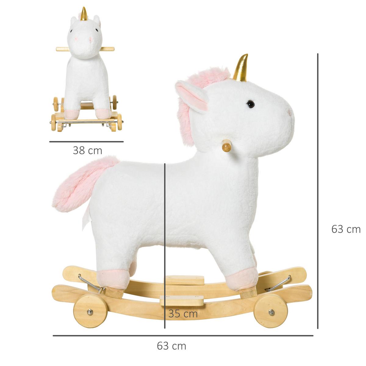 SCHAUKELPFERD 2-IN-1 Schaukeltier Babyschaukel Spielzeug Kinder Einhorn-Design - Weiß, Holz (38/63/63cm) - HOMCOM