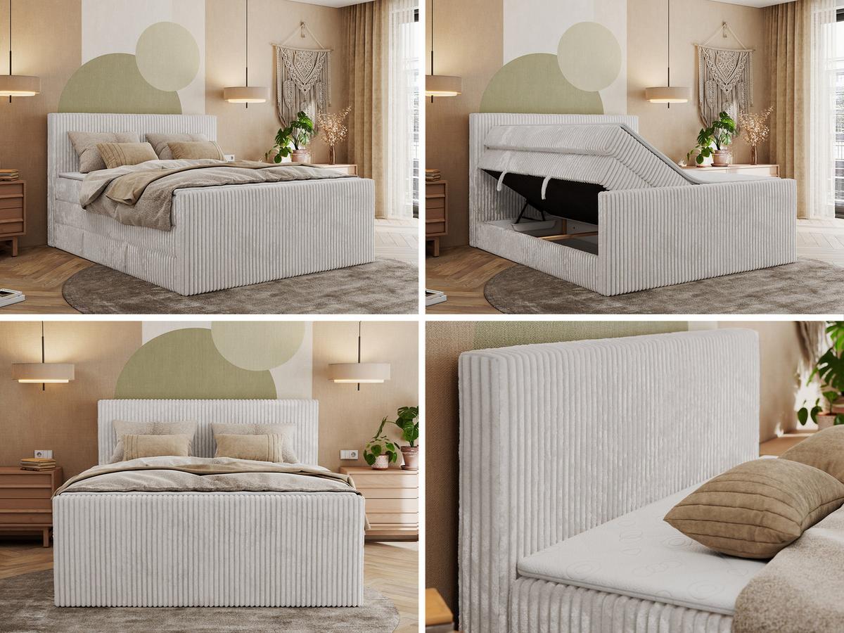 BOXSPRINGBETT TILIANO KING DUO 180/200 - Hellgrau Cord - H4 - Hellgrau, Textil (180/200cm) - MKS
