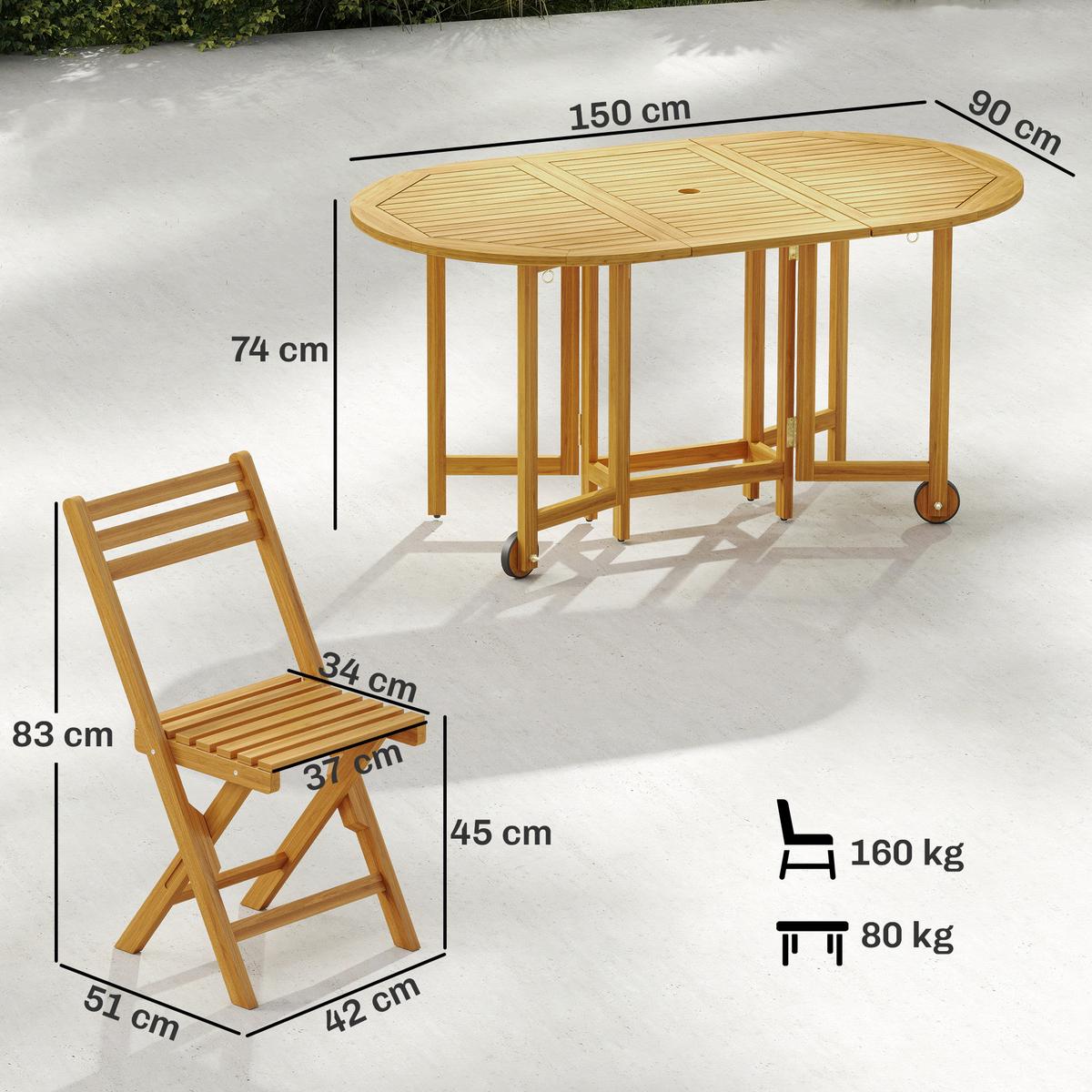 OUTDOOR-ESSGRUPPE 7er Set Akazienholz Naturholz - Akaziefarben, Holz - Outsunny