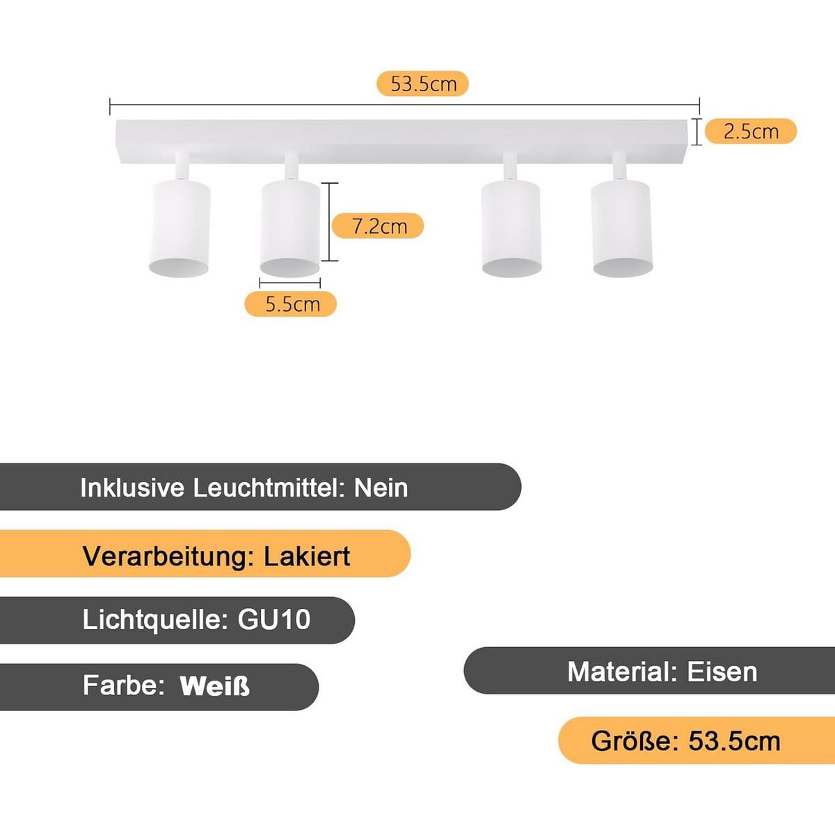DECKENSTRAHLER Glanz 4-flammig 54/6/10 cm - Weiß, Metall (54/6/10cm) - Nettlife