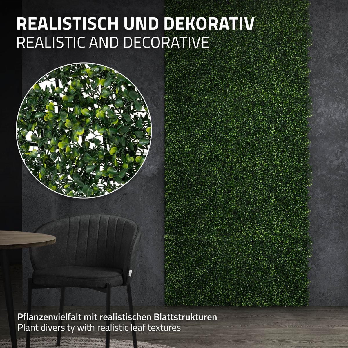 KÜNSTLICHE PFLANZENWAND 4er Set 50x50 cm Kunstpflanzen Wand Innen Aussen Grün Classic Buxus - Dunkelgrün, Kunststoff (50/50/5cm) - ECD-Germany