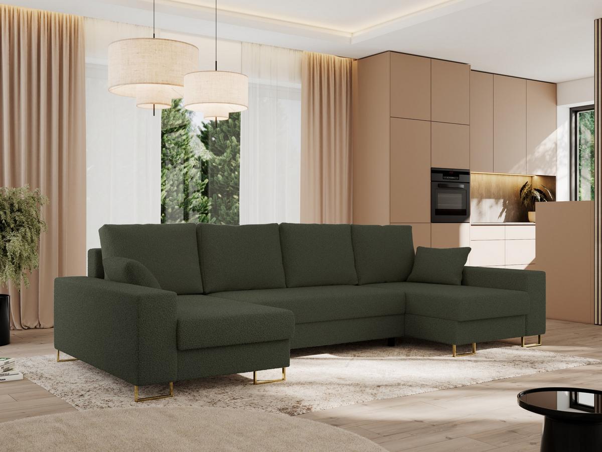 WOHNLANDSCHAFT DORIAN U Bouclé Grün - Goldfarben/Grün, Textil/Metall (312/85/138cm) - MKS