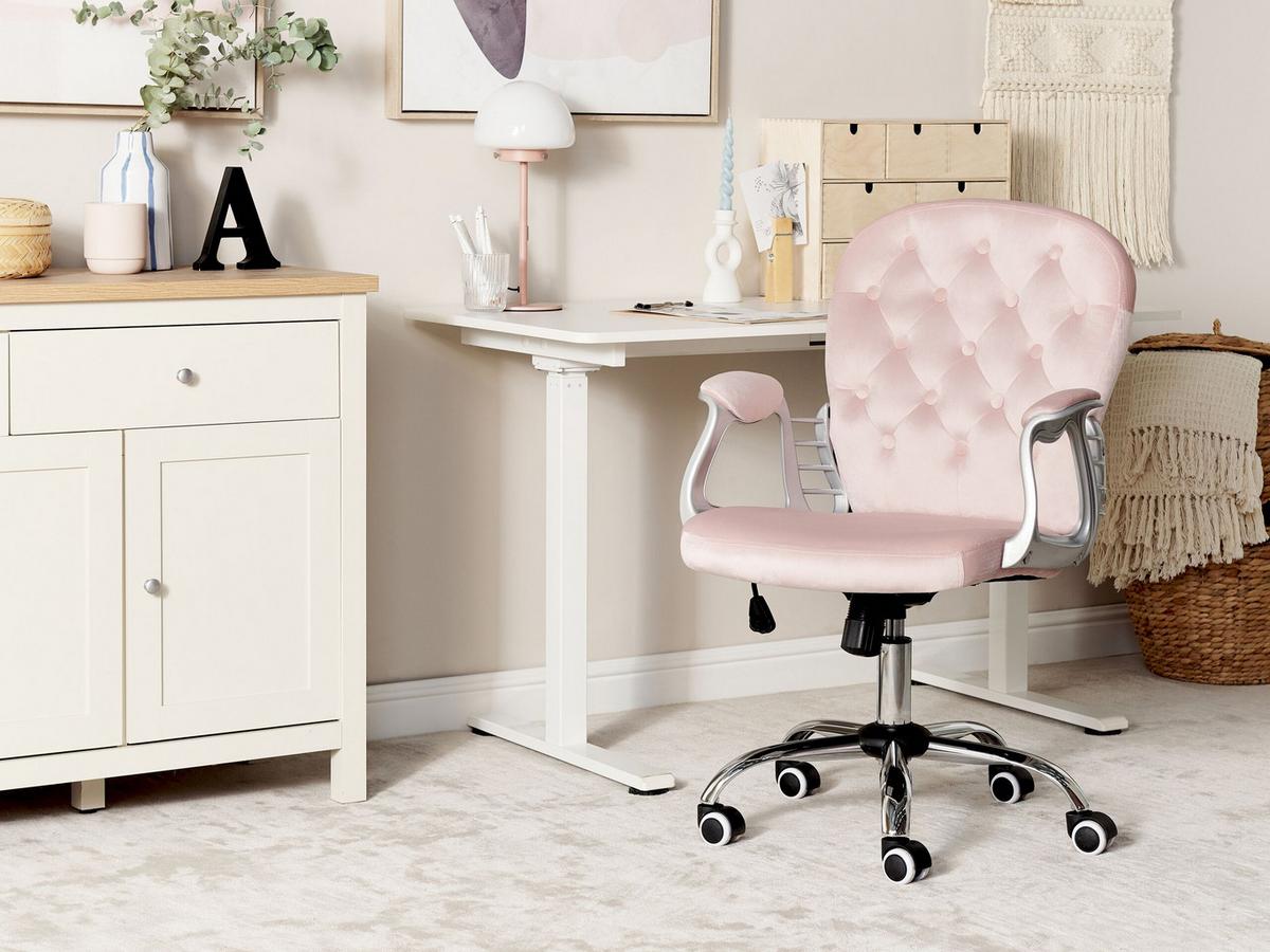BÜROSTUHL Samtstoff Rosa Princess - Pink, Textil/Metall (60/98/60cm) - Beliani