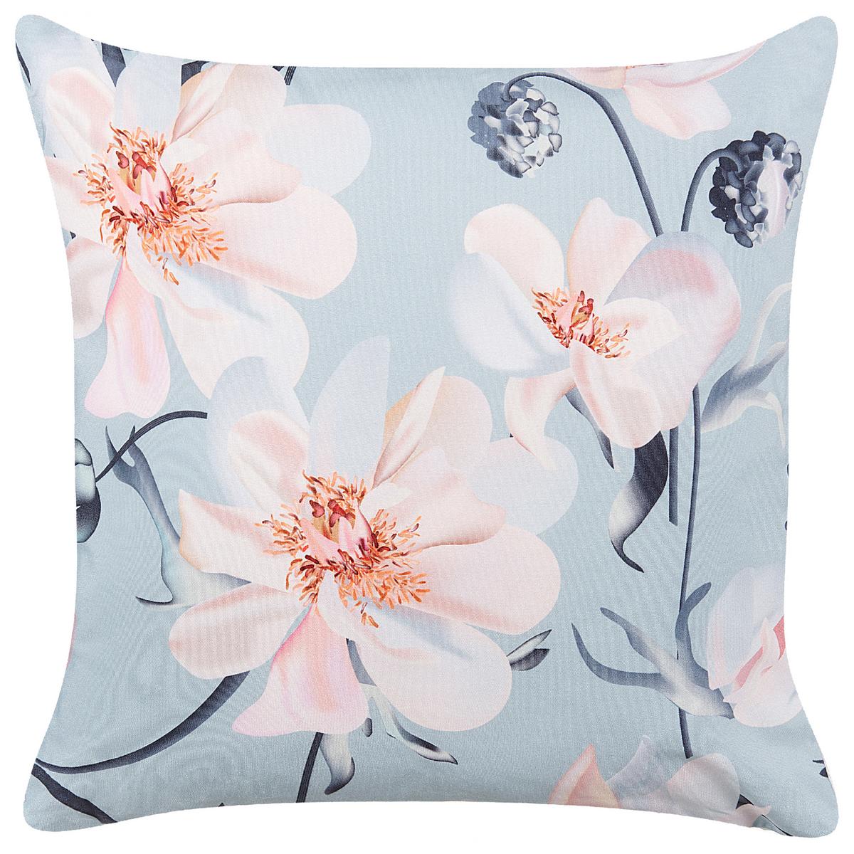 GARTENKISSEN 2er-Set Blumenmuster blau 45/45 cm Apricale - Hellblau, Textil (45/45cm) - Beliani