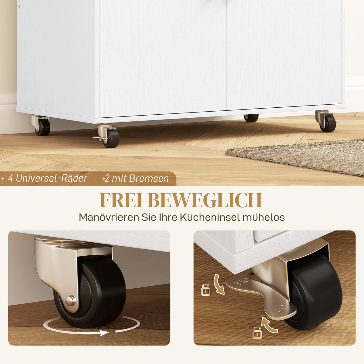 KÜCHENINSEL Küchenwagen auf Rollen mit Klappbar Arbeitsplatte, Schublade Weiß - Schwarz/Weiß, Holz/Holzwerkstoff (42/87/106cm) - HOMCOM