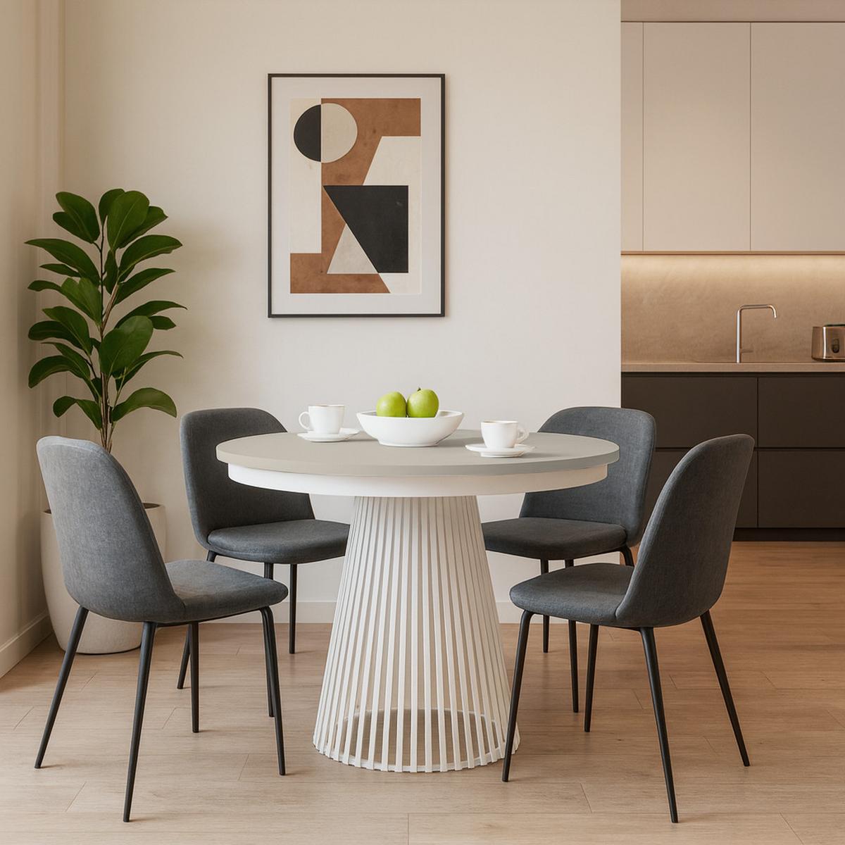 ESSTISCH Lumi im Loft-Stil, ausziehbar Ø 120–200 cm, Metallbeinen, Weiß +Kaschmir - Kaschmir/Weiß, Metall (120/120/77cm) - Beautysofa