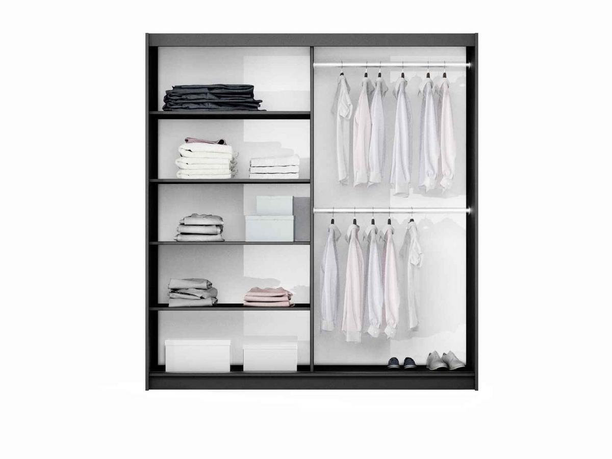 SCHWEBETÜRENSCHRANK IVERN 200/215/65 cm 2-türig mit Spiegel Graphitfarben - Graphitfarben, Holzwerkstoff (200/215/65cm) - MASSENO