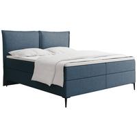 BOXBETT Calio Rise mit Bettkasten, Dunkelblau Chenille 120x200 cm – inkl. H4 Taschenfederkern Matratze & Foam Topper - Schwarz/Dunkelblau, Holz/Holzwerkstoff (120/200cm) - WFL GROUP