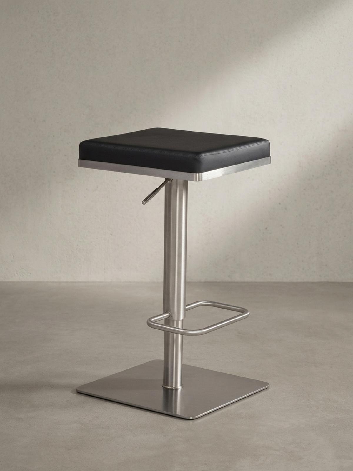 BARHOCKER – Schwarz, Kunstleder, Edelstahl, höhenverstellbar, drehbar, gepolstert, Modern - Silberfarben/Schwarz, Kunststoff/Textil (37/82/37cm) - KADIMA DESIGN
