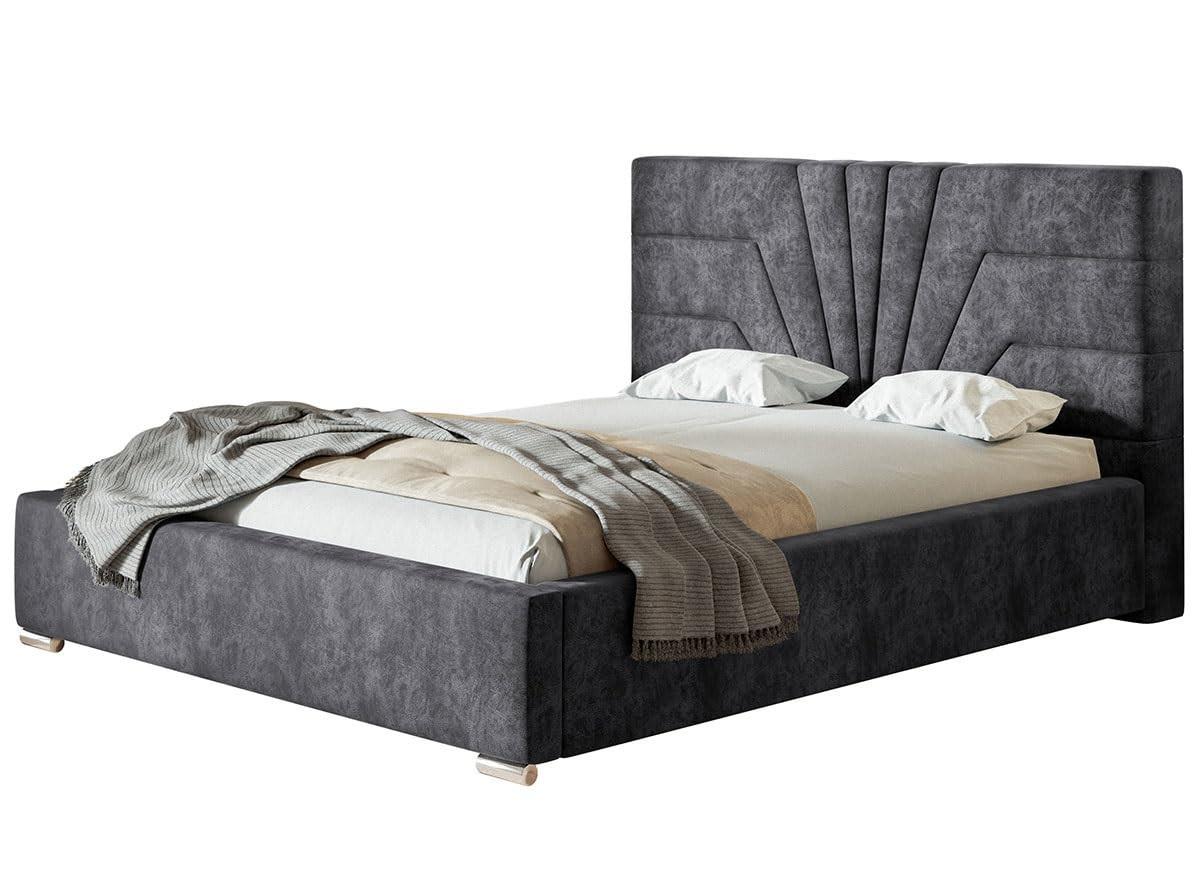 POLSTERBETT Athene mit Kopfteil, 140x200 cm, Doppelbett mit Bettkasten und Lattenrost aus Holz, Velourstoff Dunkelgrau - Dunkelgrau, Holz/Textil (140/200cm) - Alpi-Möbel