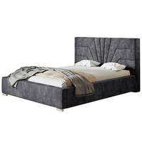 POLSTERBETT Athene mit Kopfteil, 140x200 cm, Doppelbett mit Bettkasten und Lattenrost aus Holz, Velourstoff Dunkelgrau - Dunkelgrau, Holz/Textil (140/200cm) - Alpi-Möbel
