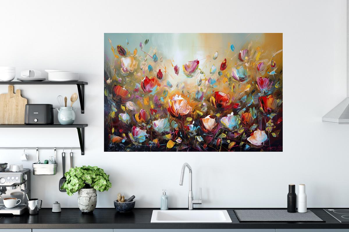 WANDTATTOO Blumen - Kunst - Natur - Ölgemälde Wandsticker 120x80 cm - Multicolor, Kunststoff (120/80/0.1cm) - MuchoWow