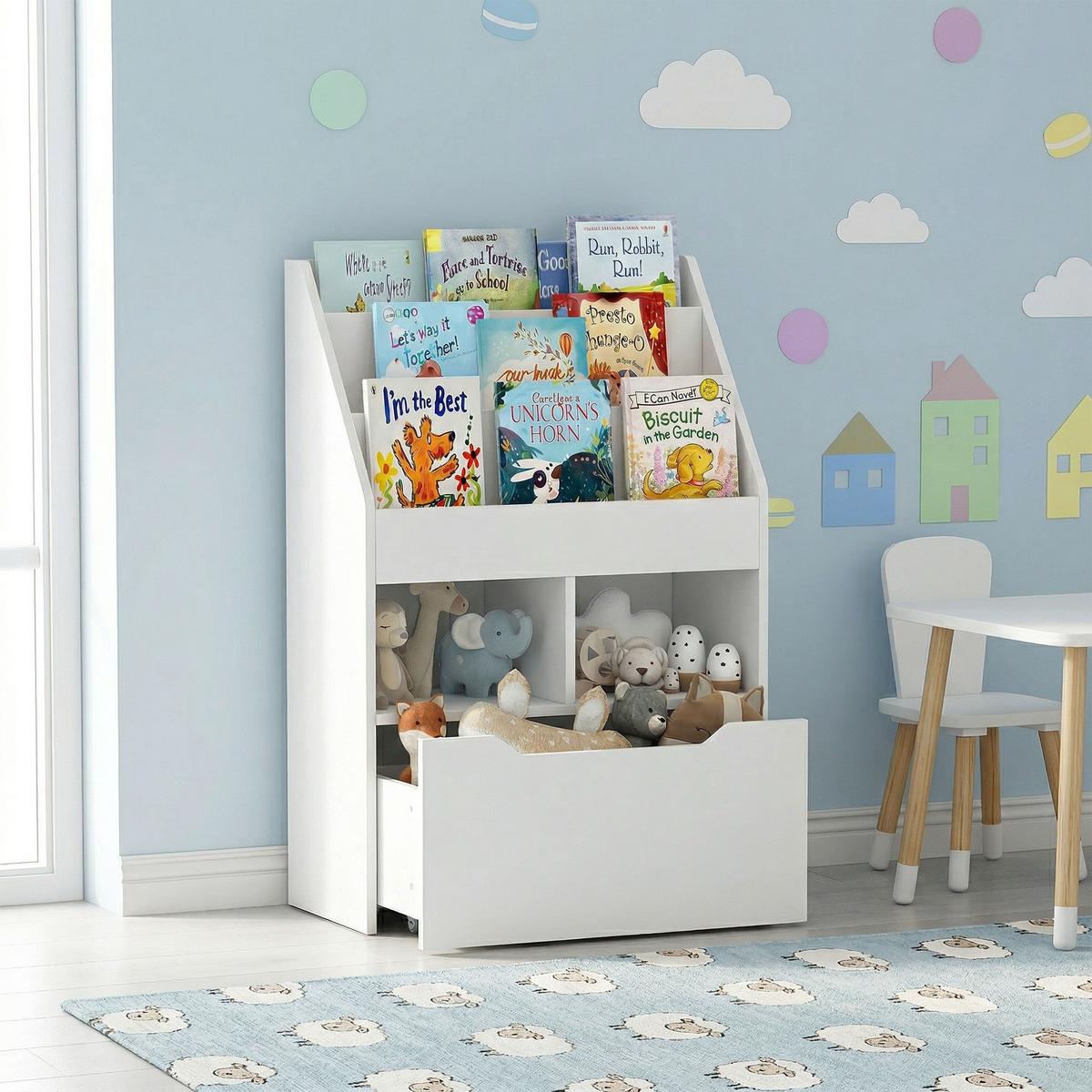 KINDERBÜCHERREGAL - Weiß, Holzwerkstoff (29.9/90/60cm) - HOMCOM
