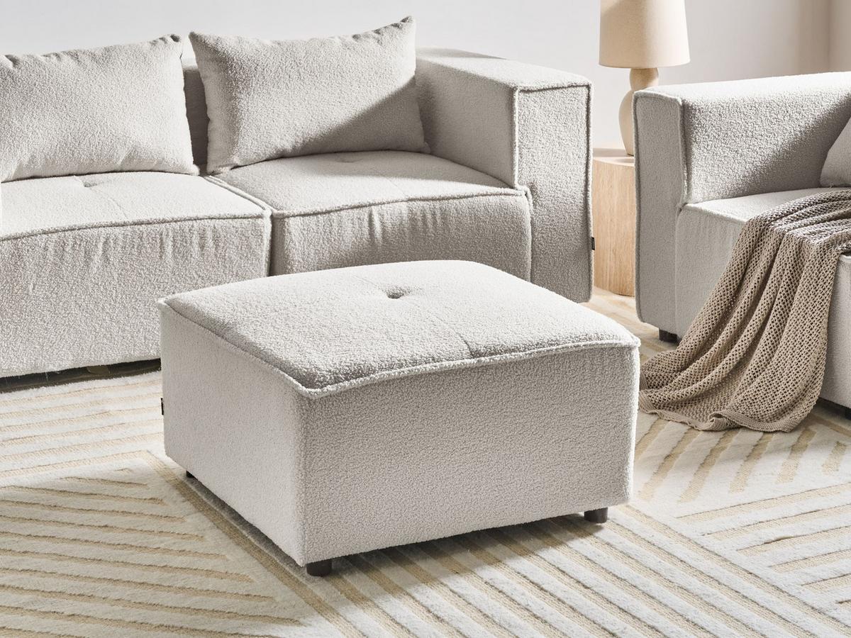OTTOMANE Bouclé Cremeweiß Axebo - Creme, Textil (70/42/70cm) - Beliani