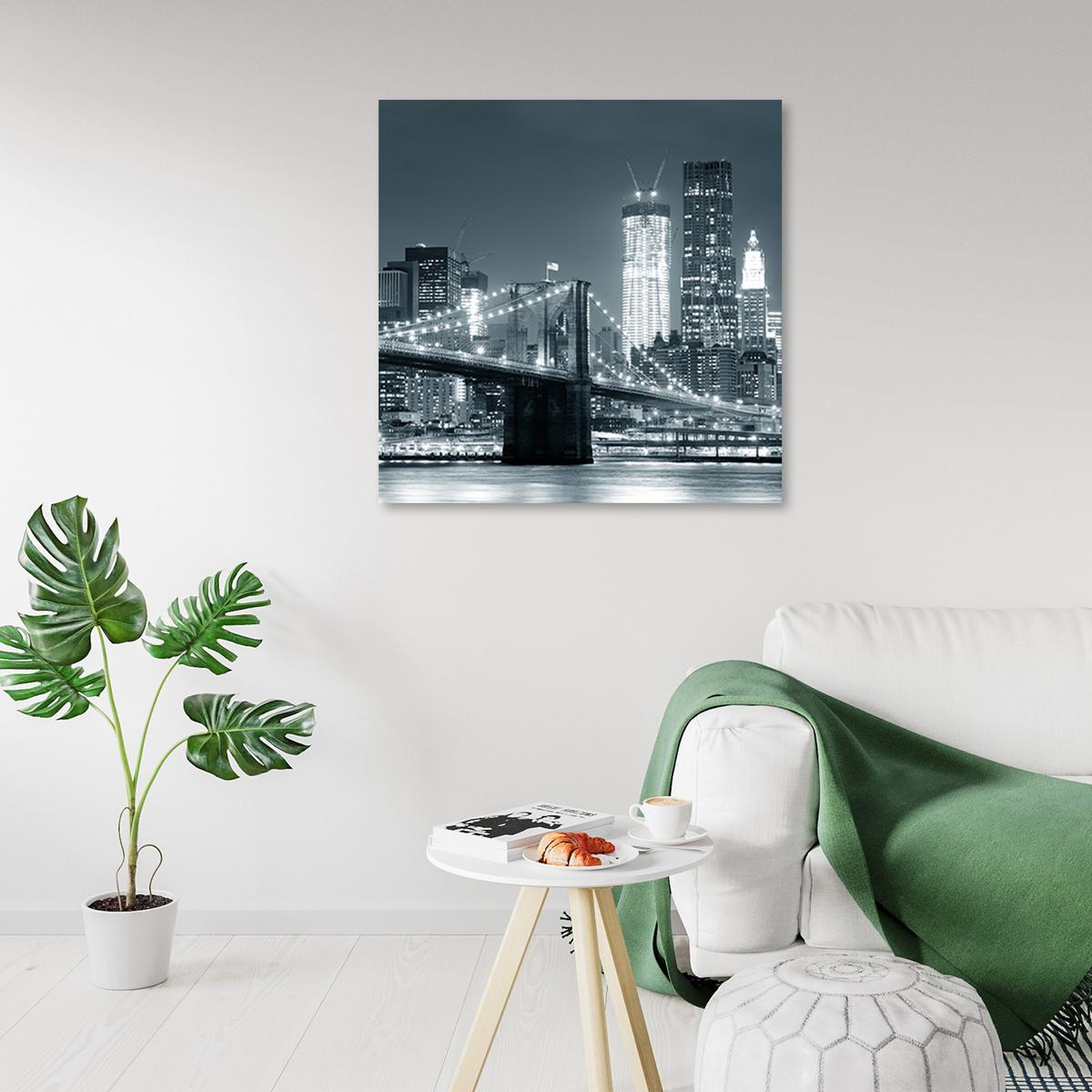 WANDBILD brookliński brücke beleuchtet - Schwarz, Textil (30/30cm) - Feeby