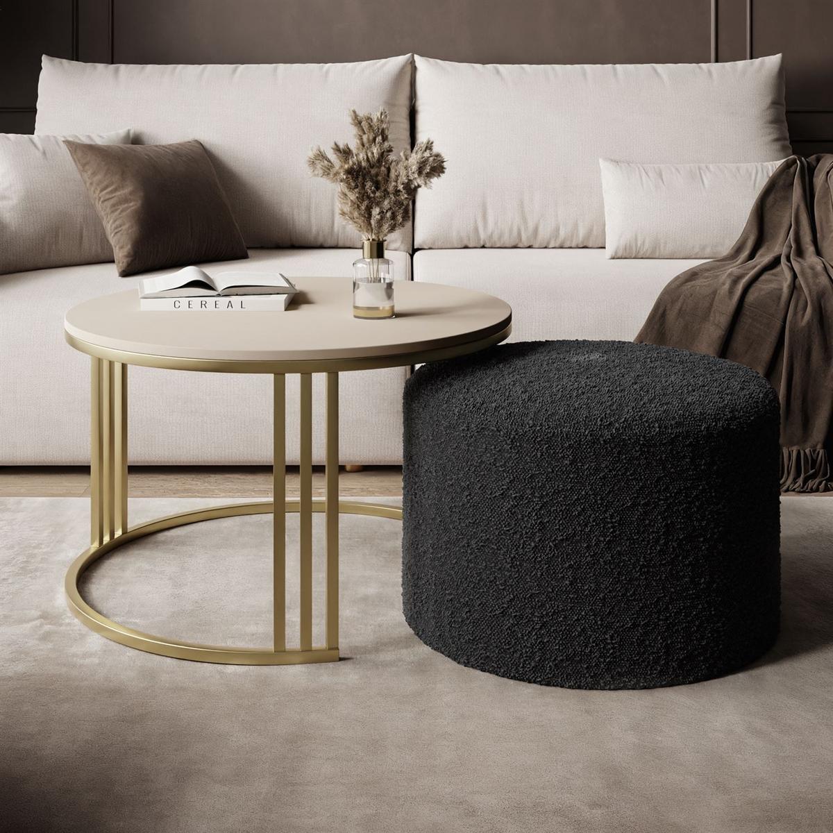 COUCHTISCH mit Hocker LORI MAT gebürstetes Gold/Kaschmir matt/Coral 60 - Kaschmir, Metall (70/70/49cm) - Lookway
