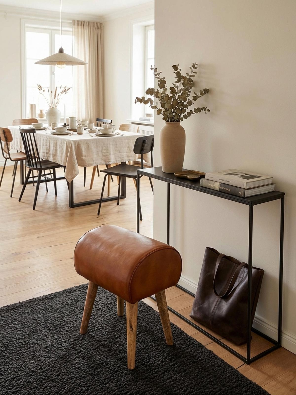 SITZHOCKER – Echtleder/Massivholz, 45x53x40 cm, 120 kg Belastbarkeit - Braun, Mangoholz/Leder (45/53/40cm) - KADIMA DESIGN
