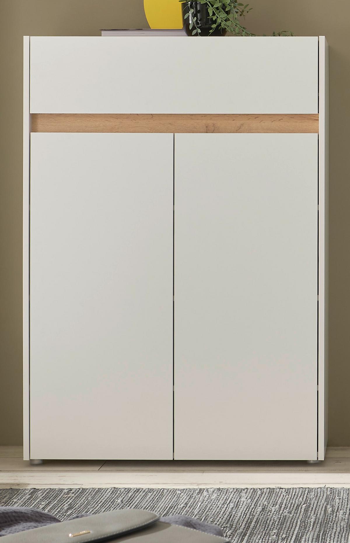 SCHUHSCHRANK weiß matt, Eiche Wotan, Flurkommode 85 x 122 cm - Eiche Wotan/Schwarz, Holzwerkstoff/Kunststoff (85/122/122cm) - Furn.Design