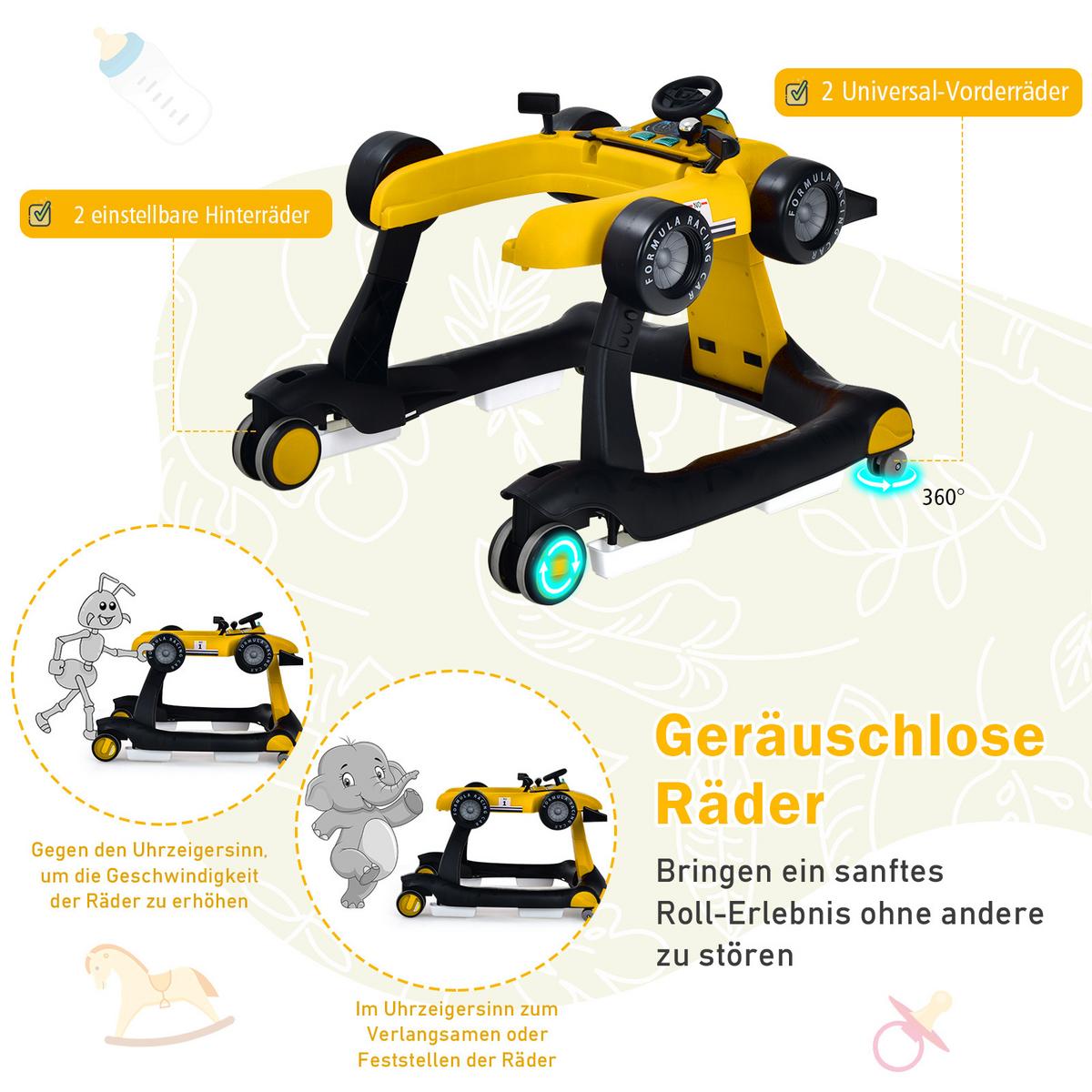LAUFLERNWAGEN Klappbar Gelb - Gelb, Kunststoff (76/56/64cm) - COSTWAY
